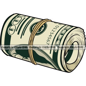 Geld Rolle 100 Hundred Dollar Bill Rubber Band Stack Knot Cash Rich Gangster Rap Hustle Hustler Art Design Logo SVG PNG Clipart Vektor Cut