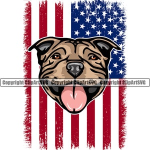 Pit Bull Terrier Dog USA Distressed Flag America American Breed Puppy Pup Pet Art Design Element Logo SVG PNG Clipart Cricut Vector Cut File