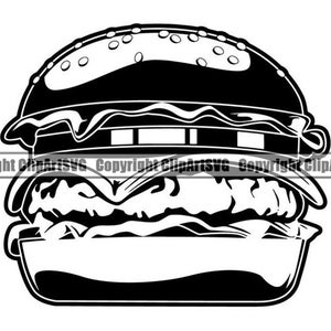 Hamburger #1 Burger Meat Food Meal Lettuce Beef Tomato Sandwich Grilled Bun Cheese Onion .SVG .PNG Clipart Clipart Vector Cut Cutting