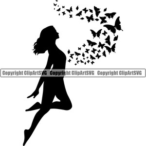 Frau Engel Schmetterling Pfad Fantasy Himmel Frieden Tier fliegen Tod Horn Verziert Design Kunst Kunstwerk Element Logo SVG PNG Vektor Clipart Cut