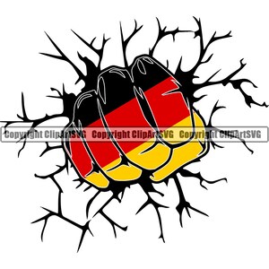 Germany German Fist Punch Hit Break Wall Flag Country World Nation Map Sign Design Element Art Logo SVG PNG Clipart Vector Cutting Cut File
