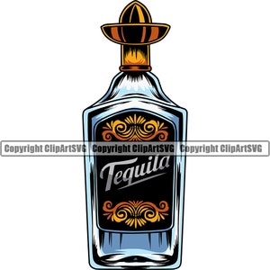 Peut inclure: Une bouteille en verre bleu avec un bouchon doré et une étiquette qui dit "Tequila". La bouteille a un design décoratif autour de l'étiquette.