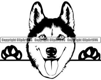 Siberian Husky #59 Peeking Dog Happy Breed K-9 Animal Pet Puppy Pedigree Purebred Shiba Inu Logo .SVG .PNG Clipart Vector Cricut Cut Cutting