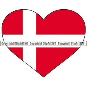Dänemark Herzförmige Flagge Europa Kopenhagen Skandinavien Land Welt National Nation Liebe Logo Art .JPG .PNG Clip Art Design Grafik