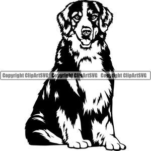 Berner Sennenhund Sit sitzend glücklich Rasse Pfote Welpe Welpe Haustier Kunst Bernhardiner Grosser Schweizer Berg Logo SVG PNG Clipart Vektor Schneiden Schneiden