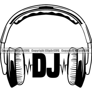 DJ Disc Jockey Fones de ouvido Música Turntable Record Player Mixer Álbum Vinil Club Radio Sound Design Art Logo SVG PNG Clip Art Cut File