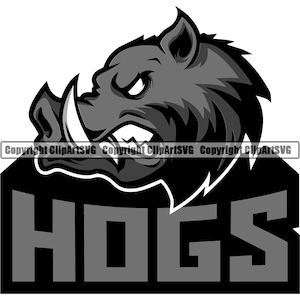 Boar Wild Hog Pig Razorback Head Animal Angry Cartoon College High School Team Sport Mascot Design Logo .SVG .PNG Clipart Vector Cut Cutting