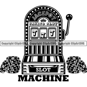 Slot Machine Lucky 777 Jackpot Casino Scommessa Soldi Chip Vinci Rischio Gioca a Poker Craps Vegas Spin Card Game Design Logo SVG PNG Vector Clipart Cut