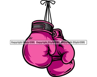 Pink Boxing Gloves Breast Cancer Support Fight Fighting Fighter MMA Sport Game Boxer Box Design Element Logo SVG PNG Clipart Vector Cut File