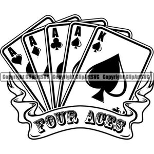 Poker #16 Four Aces Playing Card Gambling Gamble Casino Bet Betting Poker Blackjack Games Logo .SVG .PNG Clipart Vector Cricut Cut Cutting