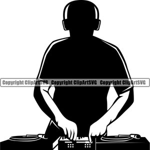 DJ Disc Jockey Plattenspieler Plattenspieler Mixer Album Vinyl Club Sound Radio Stereo Rap Silhouette Design Art Logo SVG Vektor Clipart Cut