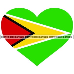 Guyana Heart Shaped Flag Guyanese South America Country World National Nation Love Logo Art .JPG .PNG Clipart Clip Art Design Graphic File