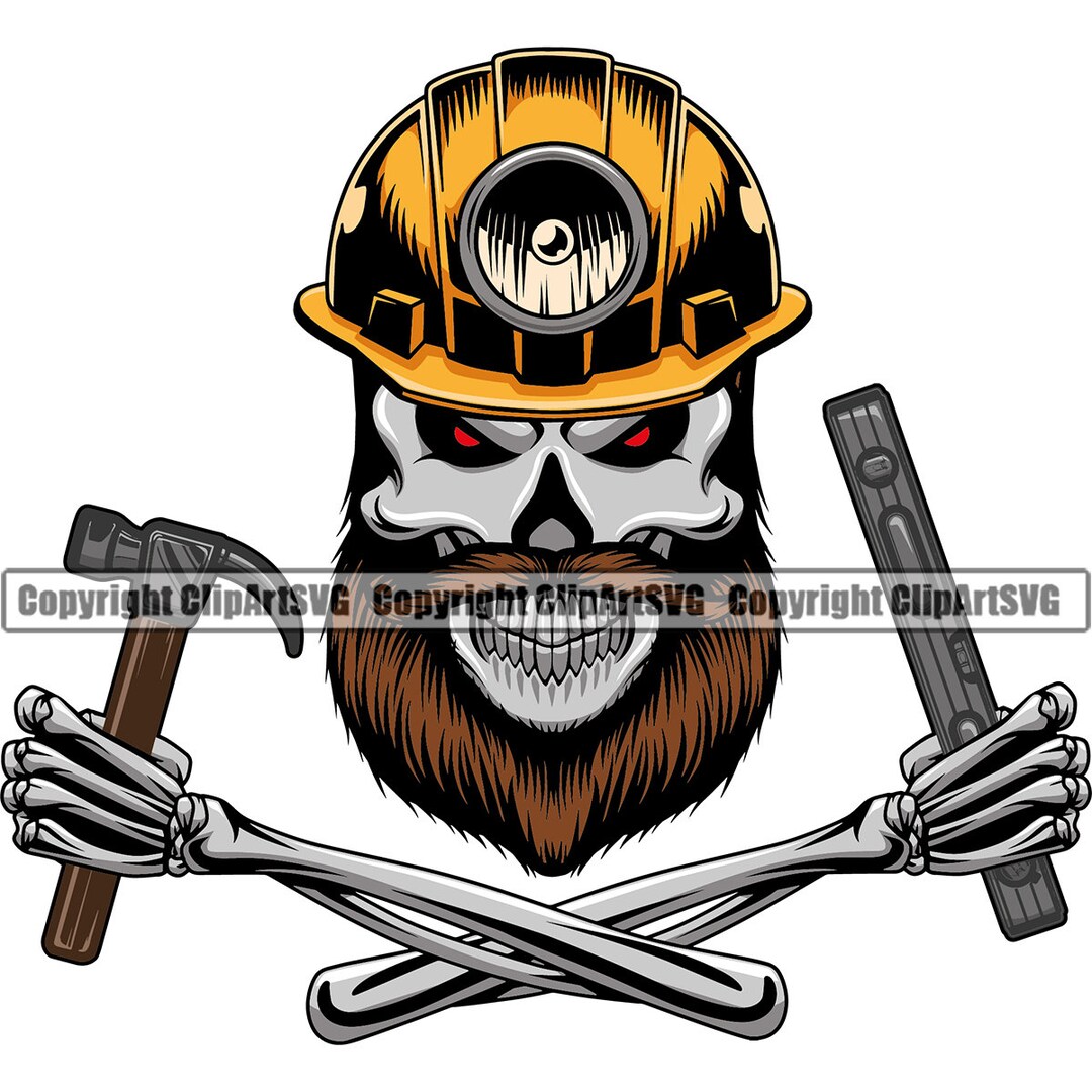 Construction Skull Skeleton Hard Hat Helmet Worker Hammer Mining Miner