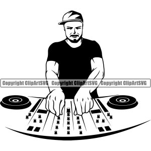 Muziek Draaitafel Platenspeler Mixer DJ Disc Jockey Krabben Album Vinyl Club Stereo Sound Design Art Logo SVG PNG Vector Clipart Cut File