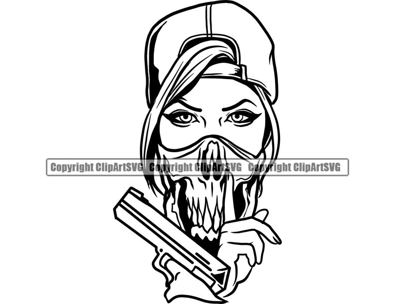 Gangster Girl Skull Bandanna Mask Gun Pistol Sexy Woman Female | Etsy