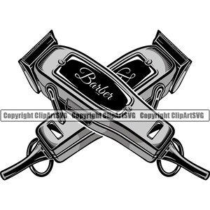 Barber Clippers Crossed Chair Barbershop Salon Pole Haircut Hair Cut Hairstyle Shave Design Shop Art Logo SVG PNG Clipart Vector Cut Cutting