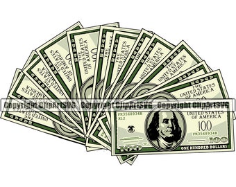 May include: A fan of US $100 bills with Benjamin Franklin's portrait on the front. The bills are arranged in a fan shape with the text "THE UNITED STATES OF AMERICA" and "ONE HUNDRED DOLLARS" visible.