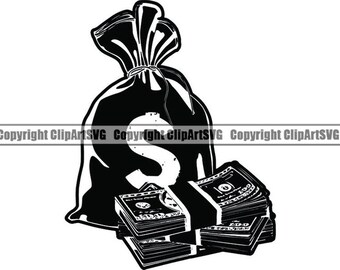 Money #27 Cash Bag Sack 100 Dollar Sign Bills Bank Gold Coins Success Advertising Design Element Logo .SVG .PNG Vector Cricut Cut Cutting