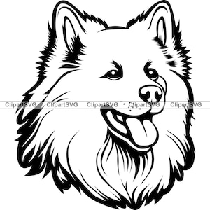 Samoyède Sourire Chien Mignon Chiot Visage Canin Animal De Compagnie Pure Race Husky Sibérien Portrait Empreinte De Patte Dessin Animé Dessin Art Logo Conception De Tatouage SVG PNG Coupe