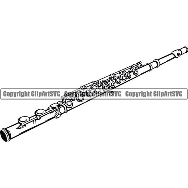 Flute #2 Music Musical Instrument Classical Jazz Music Musician Logo .SVG.EPS Instant Digital Clipart Vector Cricut Cutting Download File