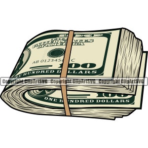 Geld 100 Hundred Dollar Bill Gummiband Stack Knoten Bargeld Rich Wealth Gangster Rap Hustle Hustler Art Design Logo SVG PNG Clipart Vektor Cut