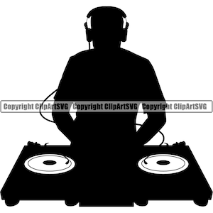 DJ Disc Jockey Musik Plattenspieler Plattenspieler Mixer Album Vinyl Club Sound Silhouette Design Art Logo SVG PNG Vektor Clipart Schnitt Schneidedatei
