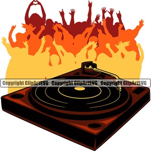 DJ Disc Jockey Muziek Draaitafel Platenspeler Mixer Album Vinyl Nachtclub Geluid Radio Stereo Silhouet Ontwerp Logo SVG Vector Clipart Knippen