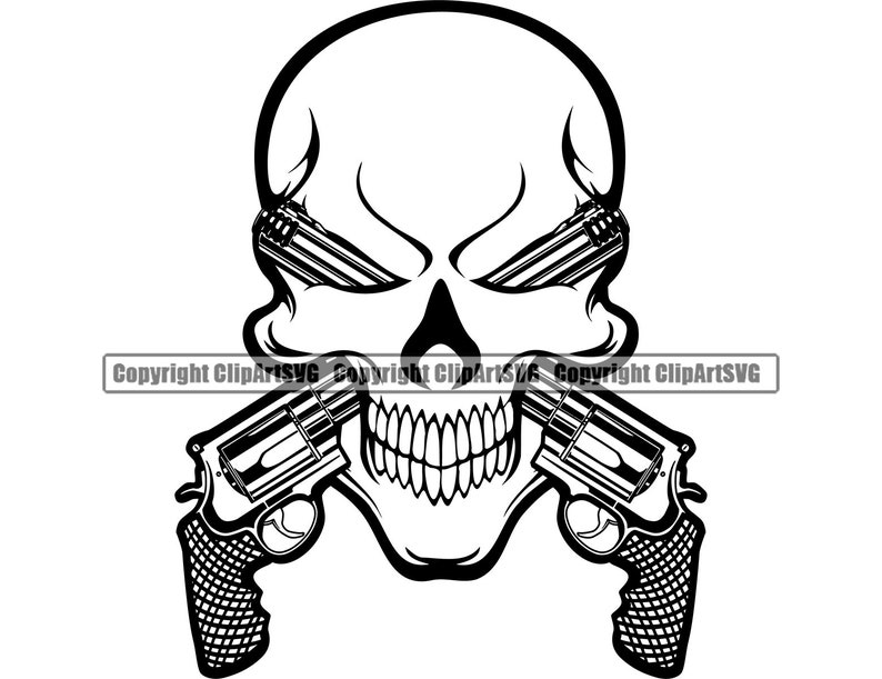 Skull Gun Pistol Firearm Rights Shoot Aim Face Head Death Evil | Etsy