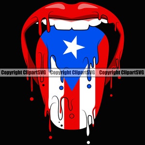 Puerto Rico Rican Tongue Lips Dripping Drip Melt Melting Flag Country Pride Silhouette Design Element Logo SVG PNG Clipart Vector Cricut Cut