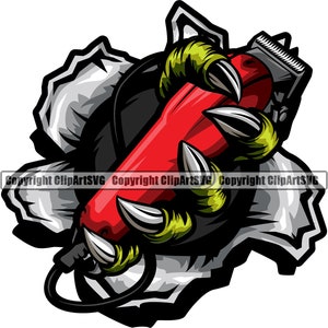 Animal Claw Barber Clippers Hole Wall Barbershop Salon Pole Haircut Hair Cut Hairstyle Shave Design Shop Art Logo SVG PNG Clipart Vector Cut
