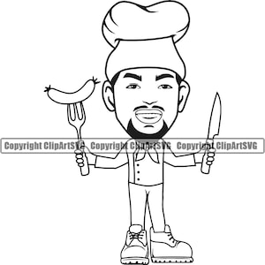 BBQ Chef Cartoon Character Cook Grill Cooking Food Kitchen Grilling Meat Bake Baking Baker Design Logo SVG PNG Clipart Vector Cut Cutting