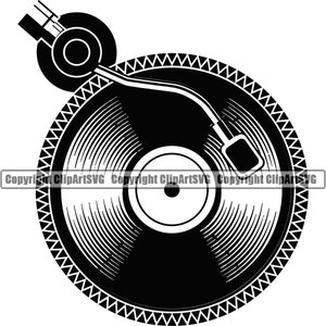 DJ Disc Jockey Musik Plattenspieler Plattenspieler Mixer Album Vinyl Night Club Sound Radio Stereo Silhouette Design Logo SVG Vektor Clipart Cut