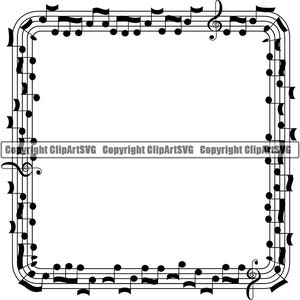 Könnte beinhalten: Schwarz-weißer Rahmen mit Notenrand. Der Rahmen besteht aus Noten und Violinschlüsseln. Der Rahmen ist perfekt, um jedem Projekt eine musikalische Note zu verleihen.