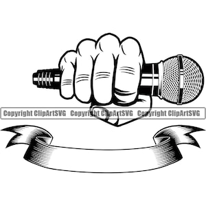 Hand hält Mikrofon Audio Sound Stimme Mic Musik Studio Radio Hip Hop Rap Rapper Singen Sänger Design Logo SVG PNG Clipart Vektor geschnitten Datei
