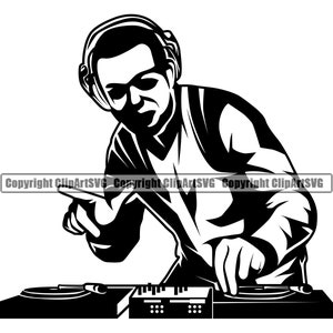 DJ Disc Jockey Plattenspieler Plattenspieler Mixer Album Vinyl Club Sound Radio Stereo Rap Silhouette Design Art Logo SVG Vektor Clipart Cut