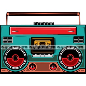 Radio Boombox Vintage Retro Kassette Kassette Recorder Musik Ghetto Blaster Hip Hop Rap Logo SVG PNG Vektor Clipart Cricut Cut Cutting