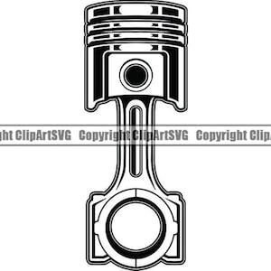 Puede incluir: Ilustración en blanco y negro de línea de un pistón, una parte mecánica de un motor.