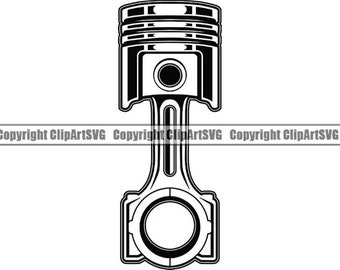 May include: Black and white line art illustration of a piston, a mechanical part of an engine.