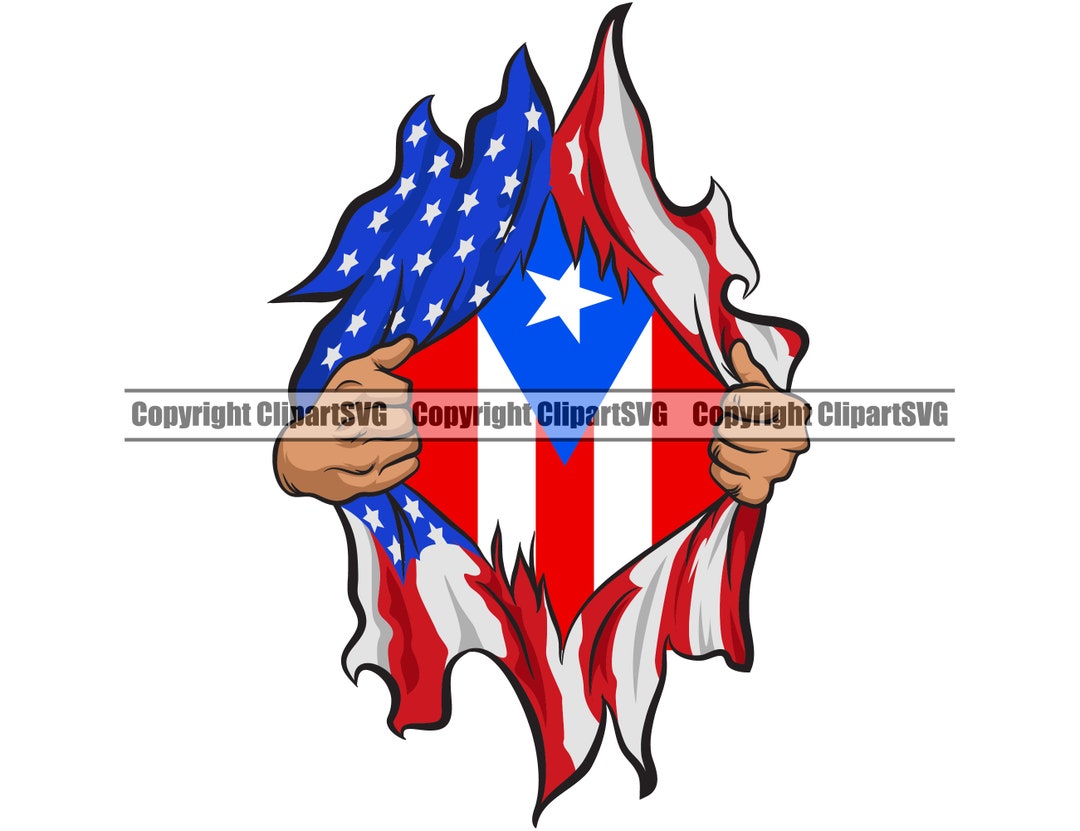 Puerto Rico Rican Hands Rip Ripping Open Distressed USA Flag Country ...