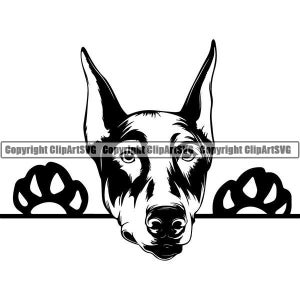 Doberman Pinscher #2 Peeking Dobe Dog Breed Pedigree Canine Hound Purebred K-9 Pet Cartoon Logo .SVG .PNG Clipart Vector Cricut Cut Cutting