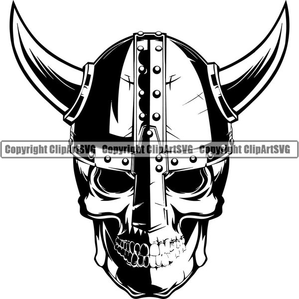 Battle Skull Helmet Horns Beard Mustache Hair Ancient Warrior Spartan Viking Medieval Mascot eSport Design Logo SVG PNG Vector Clipart Cut