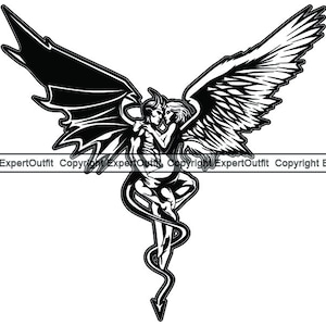 Ángel vs Diablo #1 Amor Odio Muerte Malvado Santo Tatuaje Humano Lucha Lucha Retro Vintage Diseño .SVG .PNG Clipart Vector Cricut Corte Corte