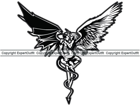 Angel Vs Devil 1 Love Hate Death Evil Saint Tattoo Human Etsy