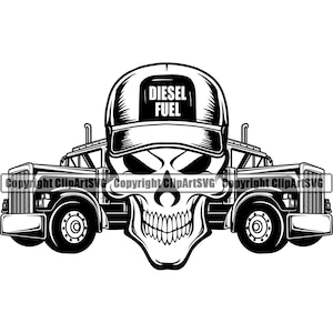 Skull Skeleton Semi Tractor Trailer Trucking Truck Driver Trucker Big Rigg Cab Move Haul Ship Cargo Design Logo SVG PNG Clipart Vector Cut