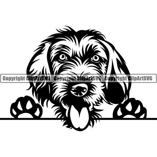 German Wirehaired Pointer #3 Peeking Dog Smiling Happy Breed Puppy K-9 Pedigree Hunting Animal Pet Logo .SVG .PNG Vector Cricut Cut Cutting