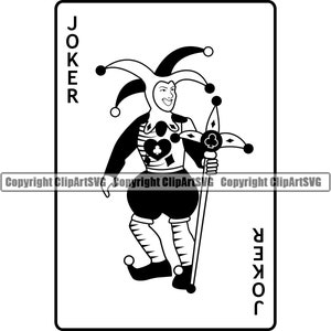 Poker Carta da gioco Joker Clown Casinò Scommessa Soldi Chip Fortuna Vinci Rischio Vegas Tavolo Mano Gioco Mazzo Testo Design Logo SVG PNG Vector Clipart Cut