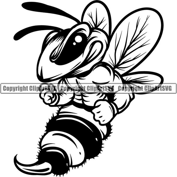 Bee Bumblebee Muscles Sting Insect Honey Honeycomb Honeybee Cartoon School Team Sport Mascot Logo.SVG .PNG Clipart Vector Cricut Cut Cutting