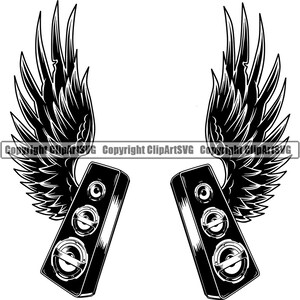 Audio Lautsprecher Flügel Musik DJ Disc Jockey Equipment Sound Stereo System Sub Woofer Bass Logo Design Logo SVG PNG Vektor Clipart Schneiden Schneiden