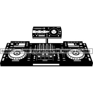 DJ Disc Jockey Setup Moderne CD Compact Disc Draaitafel Audio Muziek Mixer Vinyl Record Album Club Sound Design Logo SVG Png Vector Clipart Knippen