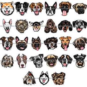 BUNDLE Dog Races Happy Head Face Puppy Pup Canine Pedigree Purebred Bloodline Pet Art Logo Design SVG PNG Clipart Vector Cricut Cut Cutting